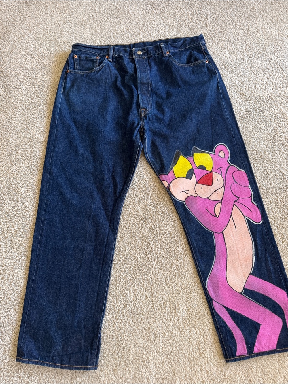 Levi’s 501 Pink Panther Custom Jeans sz 42 x 32